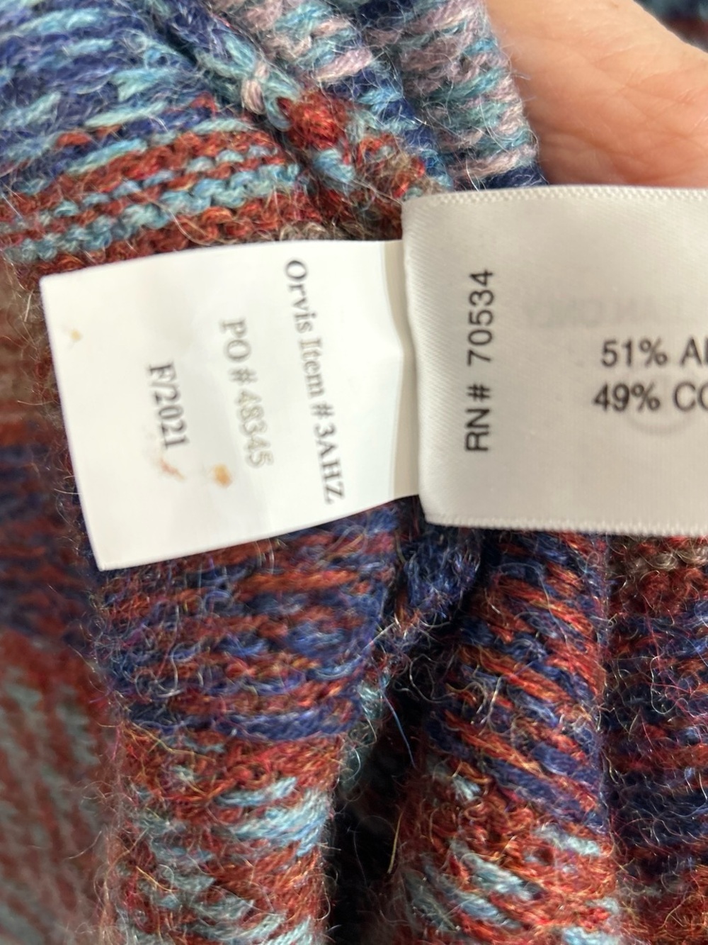 Orvis Teal Open-Front Fair Isle Knit Cardigan with Rust and Brown Accents - Picture 3 of 4
